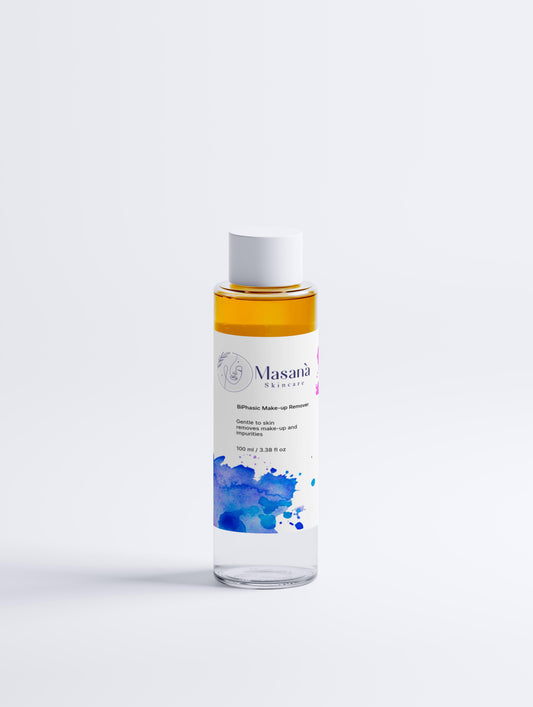 Masanà Dual-Phase Makeup Remover – gentle, fragrance-free cleanser with oil and water phases for effective, hydrating makeup removal