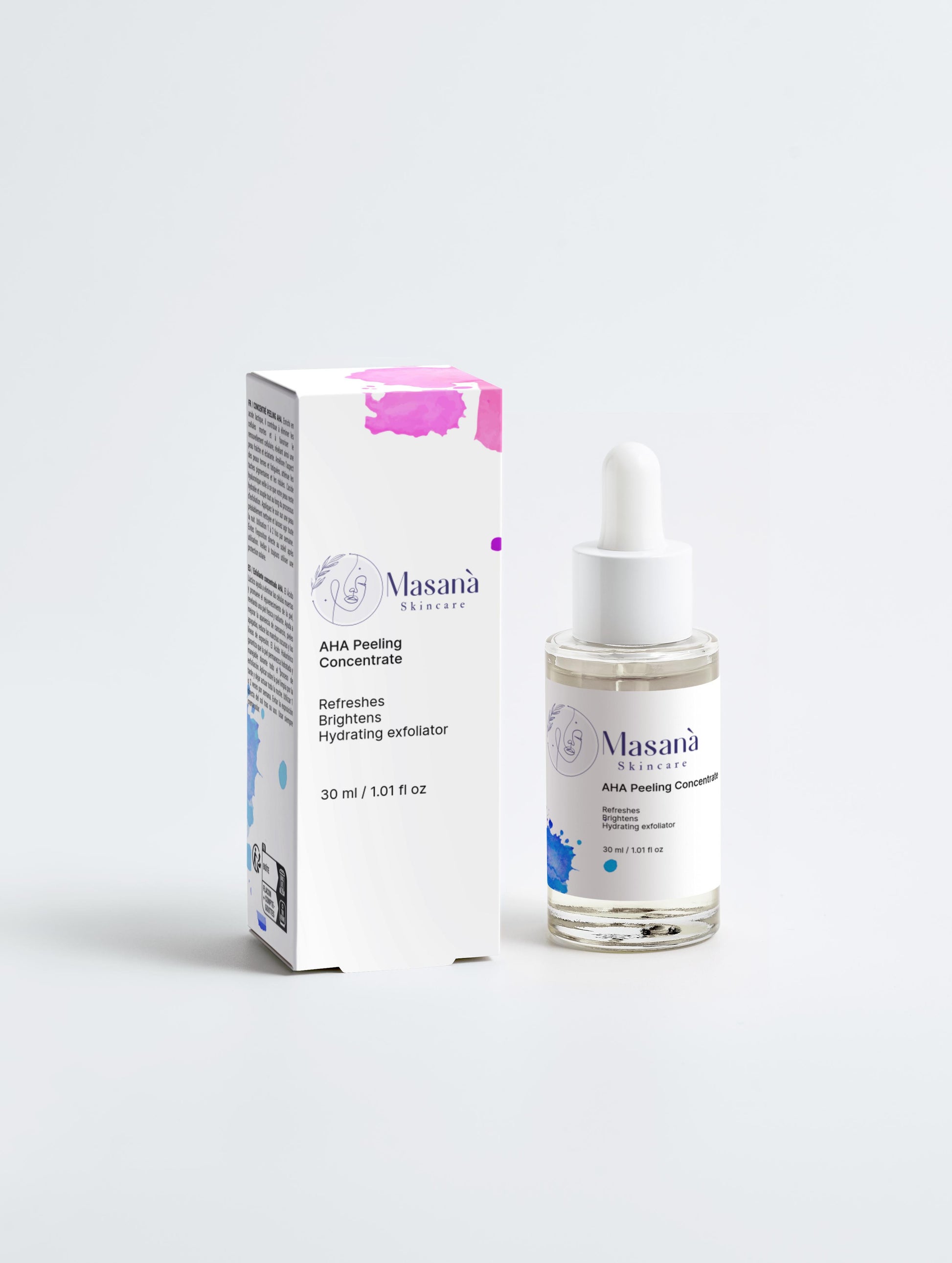 Masanà AHA Peeling Concentrate with box – gentle exfoliating serum with 10% lactic acid to remove dead skin cells and renew dull skin