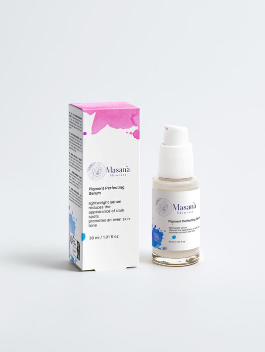 Masanà Pigment Perfecting Serum with box – clarifying serum targeting dark spots and uneven skin tone for a radiant, blemish-free complexion