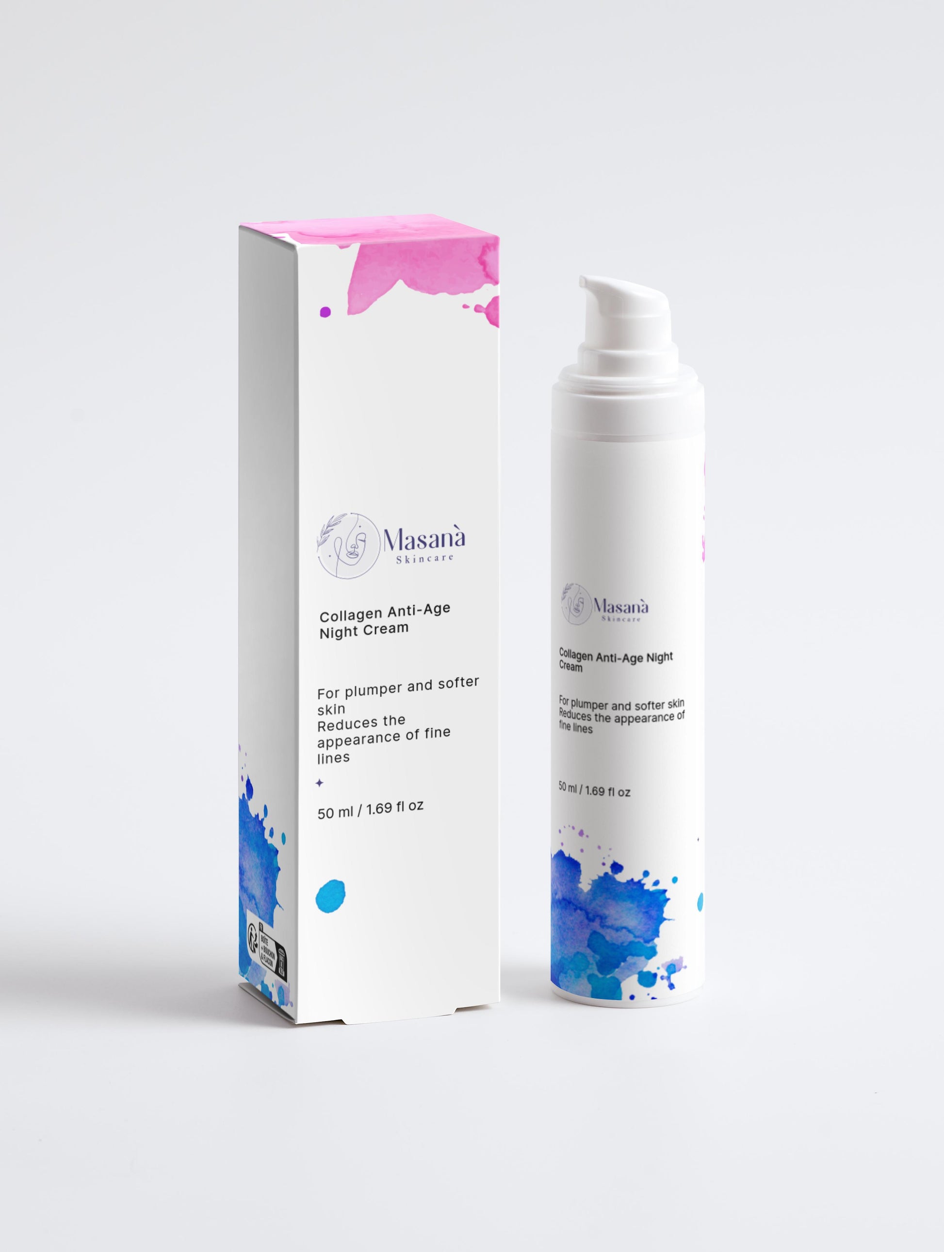 Masanà Collagen Anti-Age Night Cream with box– deeply hydrating, firming night moisturizer to reduce fine lines and support skin elasticity