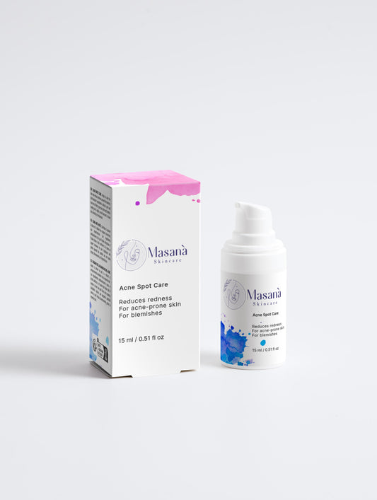 Masanà Acne Spot Care Serum with box– targeted treatment with 2% salicylic acid and 3% tea tree oil to reduce redness and calm blemish-prone skin