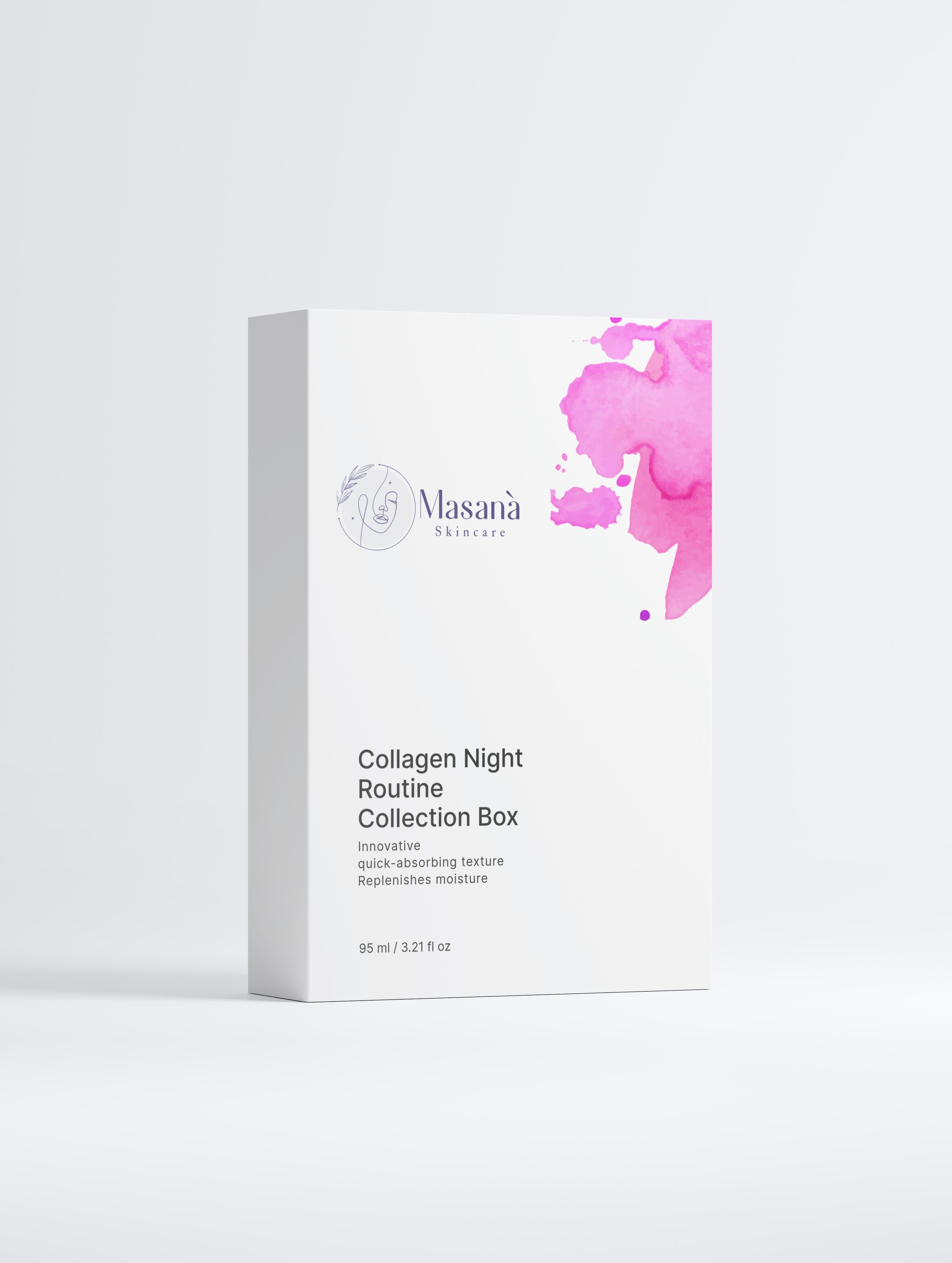 Masanà Collagen Night Routine Collection Box – vegan anti-aging skincare set with night cream, collagen serum, and eye cream for overnight skin renewal