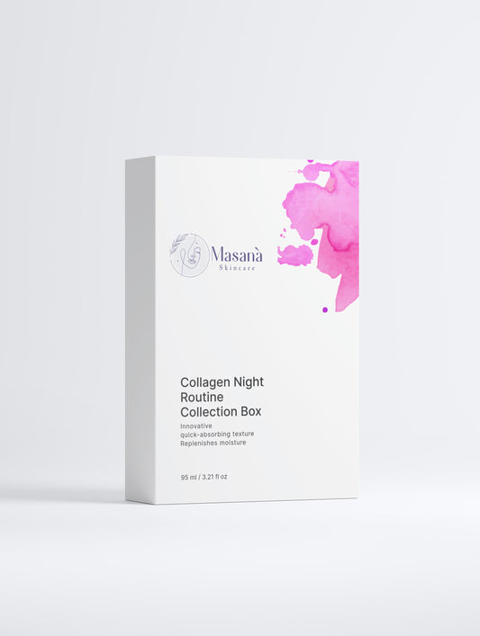 Masanà Collagen Night Routine Collection Box – vegan anti-aging skincare set with night cream, collagen serum, and eye cream for overnight skin renewal